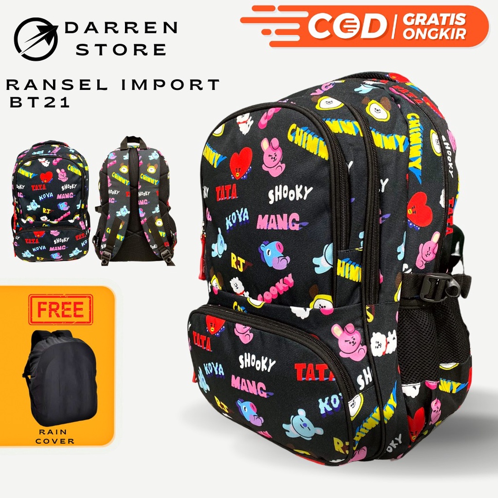 Ransel Anak BT21 Tas Sekolah Amongus Backpack Dino Bahan tebal Printing import Free Raincover