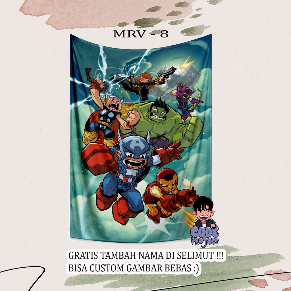 SELIMUT ANAK MARVEL - selimut anak superhero - spiderman - ironman - captain america - selimut anak