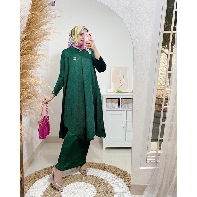 Nabila pleats set (set longtunik + rok plisket)