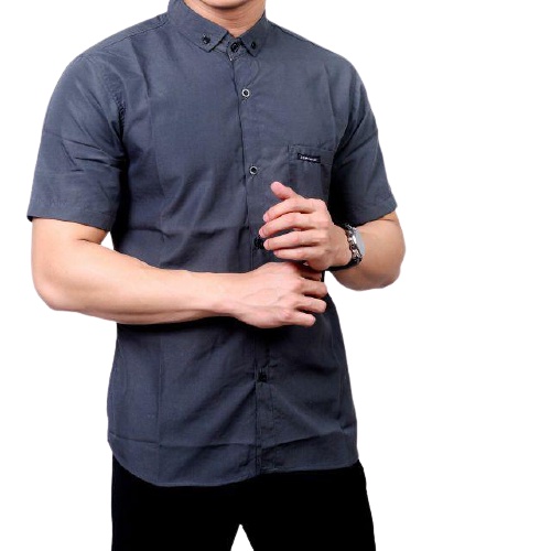 Terwuwu kemeja panjang pria cowok gatlemen cowok biru navy dongker polos formal kantor hem baju kemeja pria lengan panjang distro kasual santai casual katun dinas pns kerja putih merah marun kuning hitam premium pria cowok laki laki terlaris murah-Pendek Abu