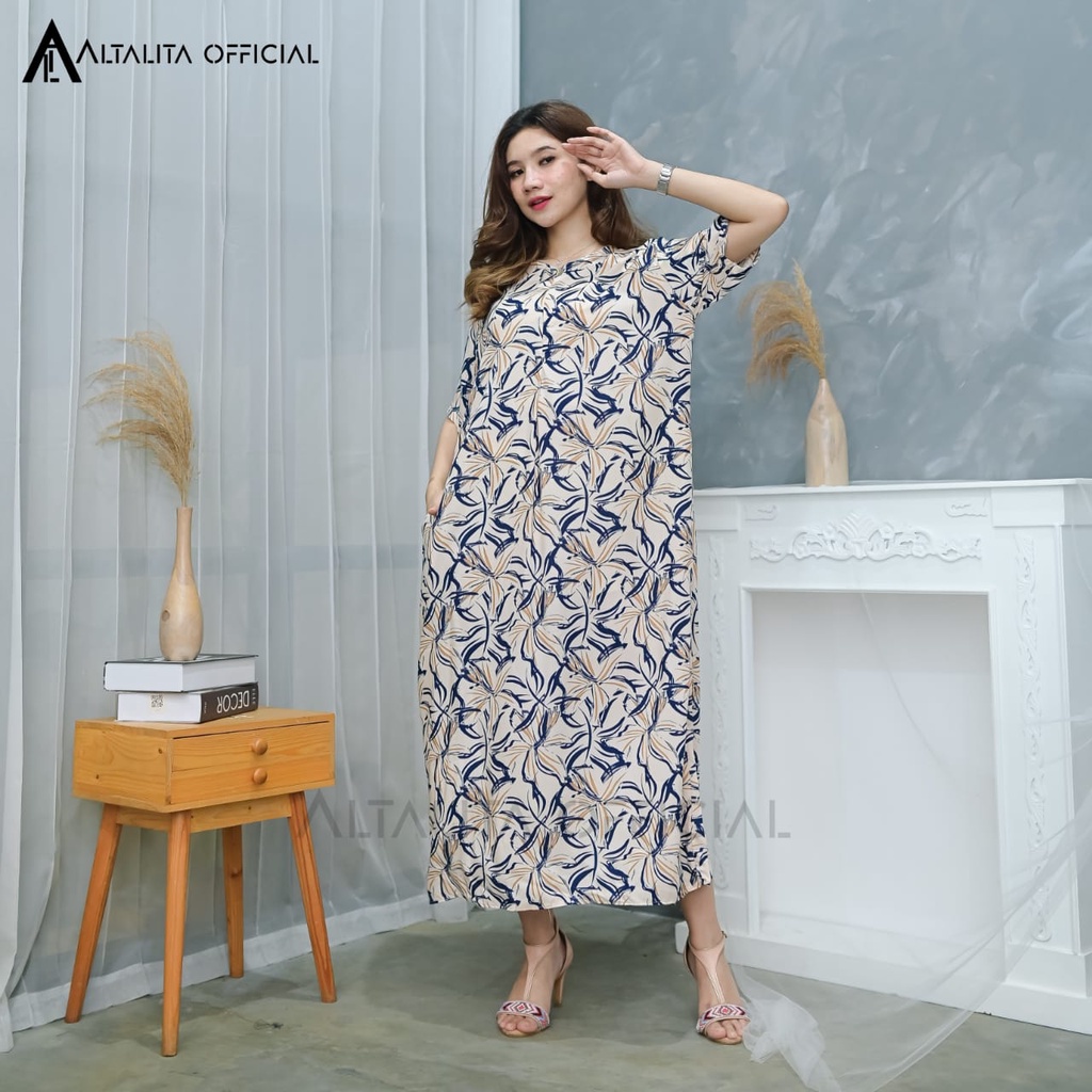 Altalita - Daster Panjang Semata Kaki Busui Lengan Tangan Pendek Motif Kekinian Bahan Rayon Premium Jumbo LD 120 Non Ruffle