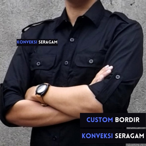 ⭐BISA COD⭐ JUMBO-Baju Kemja PDL Lengan Panjang Pria - Seragam Pakaian Kerja Dinas - Hitam, XXXL