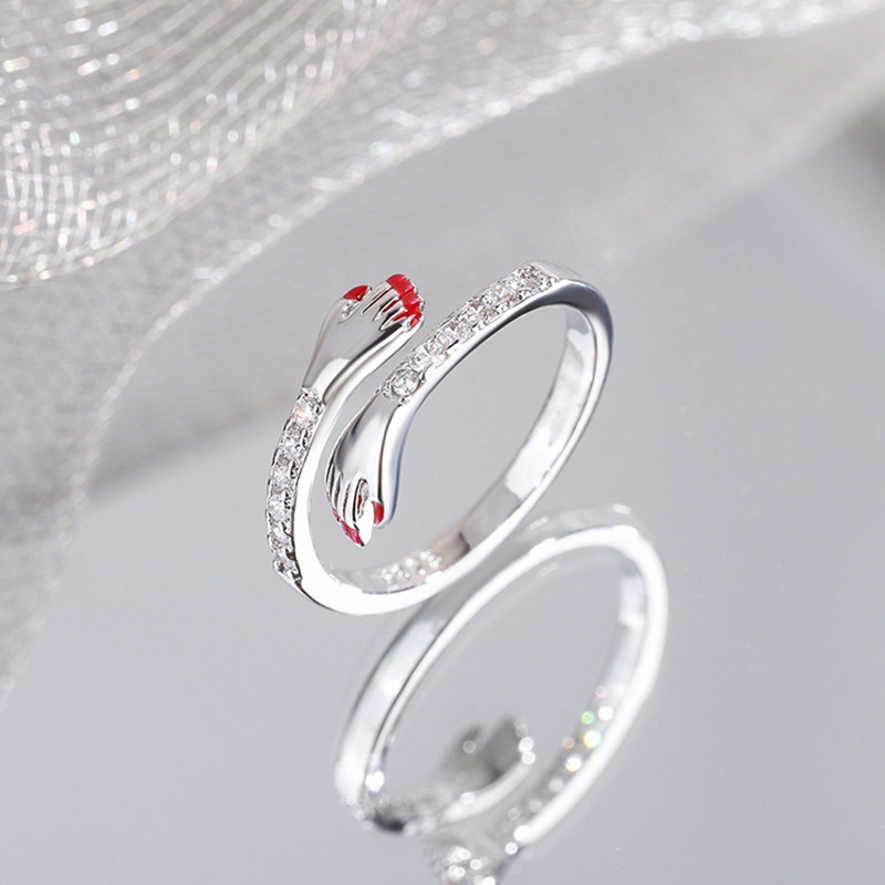Zircon Hug Rings Untuk Wanita Tembaga Geometris Peluk Pasangan Adjustable Ring Pernikahan Natal Aesthetic Perhiasan Hadiah Anillos