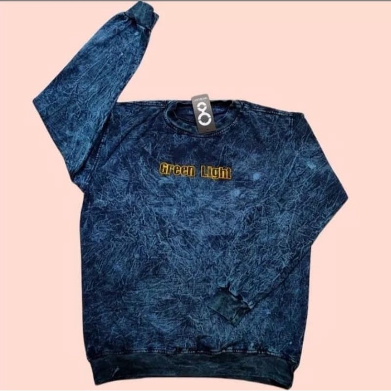 Sweater Crewneck Washing Tie Dye Green Light Pria - Crewneck Washead Tie Dye Pria Size M L XL Murah 