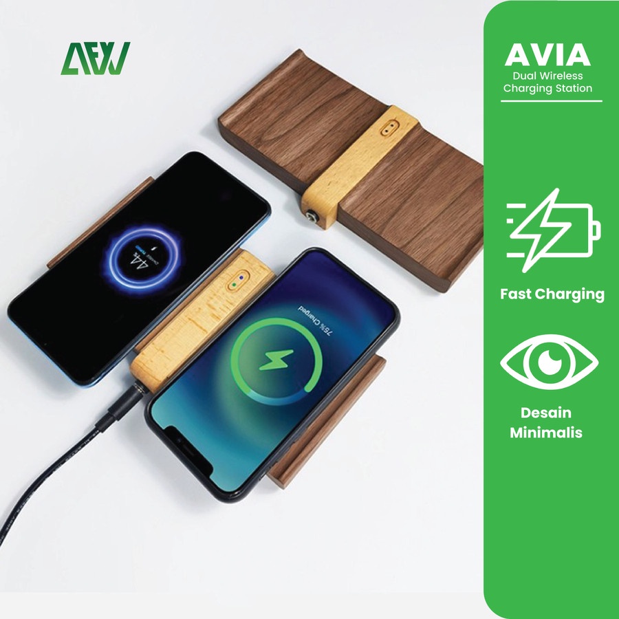 AVIA Wooden Wireless Fast Charging Dual Station 12V3A