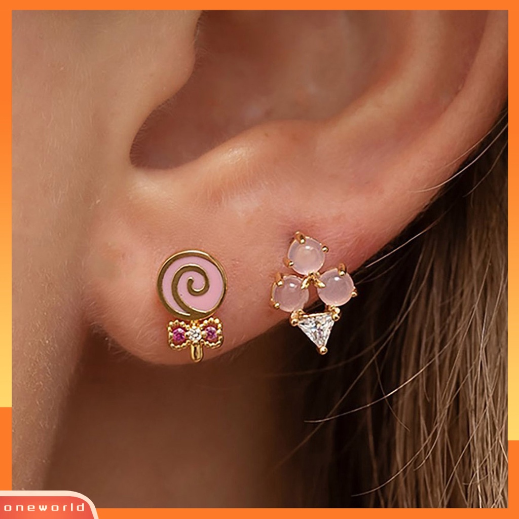 [WONE] Kupu-kupu Bentuk Gadis Anting Warna-Warni Kuningan Bentuk Mahkota Berlian Imitasi Shiny Ear Studs Perhiasan Pernikahan