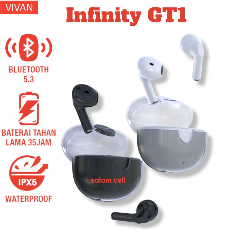 Headset Bluetooth VIVAN Infinity GT1 Bluetooth 5.3 Original Waterproff 35jam Garansi Resmi