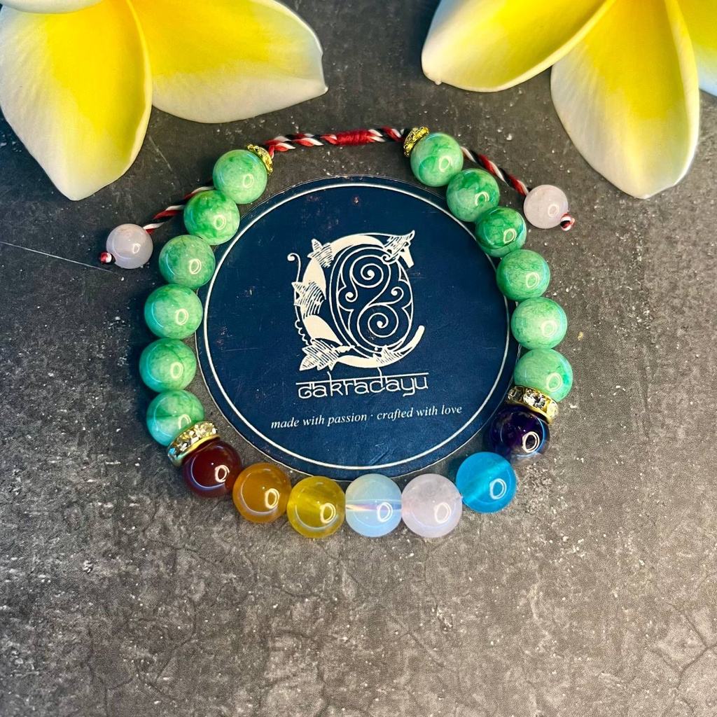 Gelang Tridatu Cakra 7 Batu Kristal dengan Batu alam Giok - Gelang Energi Chakra untuk Kebugaran dan Kesehatan Tubuh