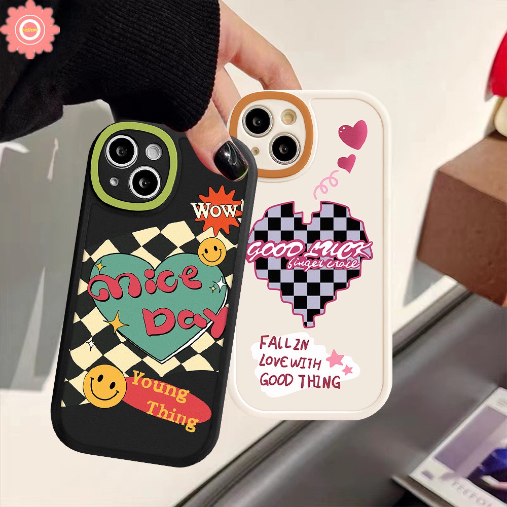 IPHONE Casing Ponsel Papan Catur Smile Love Hati Lucu Kompatibel Untuk Iphone11 12 13 14 Pro Max7 8 6 6s Plus 14plus XR X XS MAX Se2020 Shockproof Soft TPU Back Cover