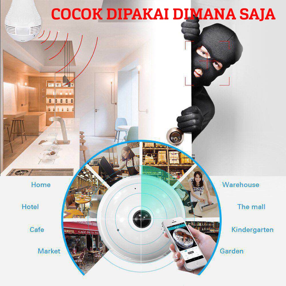 CCTV Lampu Bohlam Kamera Lampu CCTV IP Camera Fisheye V380 Pro Wireless WIFI 360 Derajat V380 Pro 2MP HD 1080P