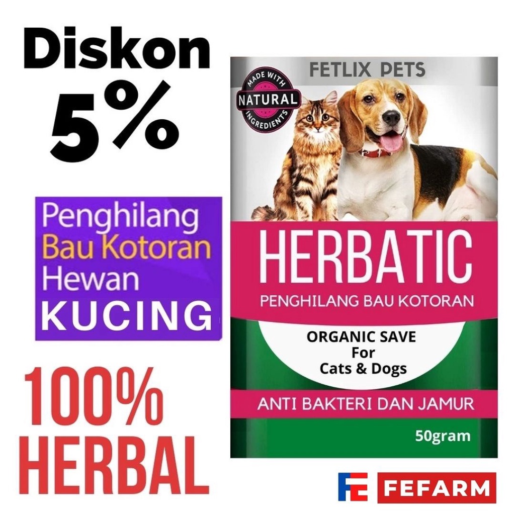 Serbuk Penghilang Bau Pup Kotoran Dicampurkan Pakan Makanan Kucing FEFARM