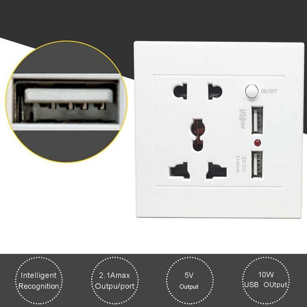 Colokan Listrik Dinding Soket Stop Kontak Universal 2 Port USB 2100 mA