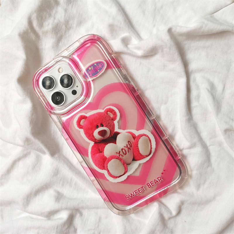 IPHONE Casing Ponsel Lembut Beruang Lucu Kompatibel Untuk Iphone14 13 12 11 Pro XS Max X XR Casing Transparan TPU Shockproof Case7 8 6 6S Plus Cover