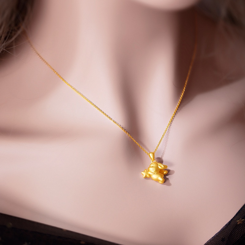 Goldkingdom Perhiasan Fashion Emas Asli Kadar 375Bangkok Aksesoris Ready Stock Kalung Kelinci Bintang Manis Dan Indah Memegang Rantai Klavikula Kelinci Anti Karat Untuk Wanita