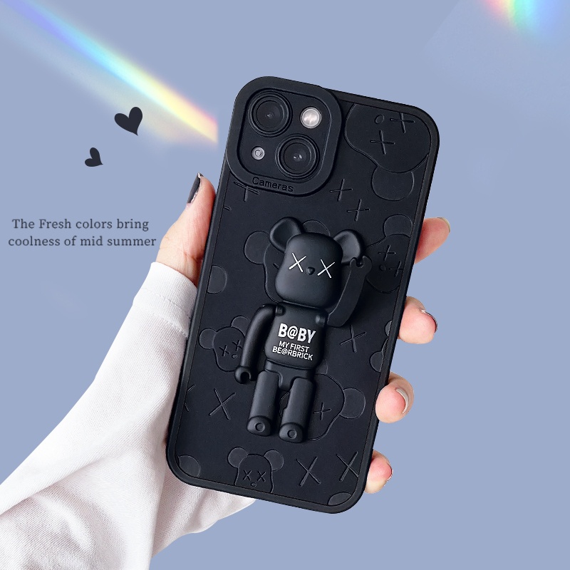 Ins Pola Beruang Kekerasan Cocok Untuk iPhone 14 14pro 14Plus 14prm iPhone 13 13pro 13prm iPhone 11 7Plus 8Plus Xr XS 12 Pro Max Empat Sudut Casing Ponsel Tahan Guncangan