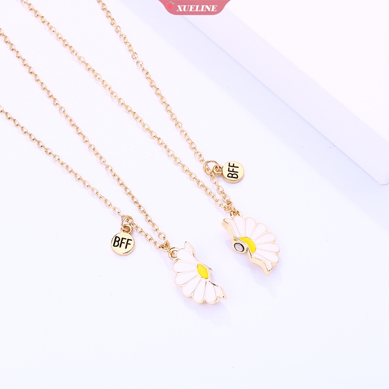 2pcs BFF Kalung Wanita Pecah Daisy Liontin Sahabat Kalung Fashion Pasangan Persahabatan Perhiasan Hadiah Anniversary [ZXL]