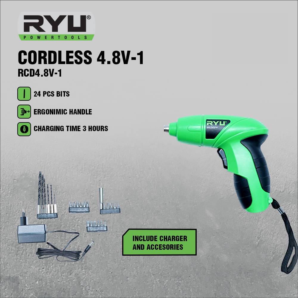 MESIN BOR RYU BATERAI CAS MINI 8 VOLT COMPLETE / CORDLESS ELECTRIC DRILL RCD4.8V-1