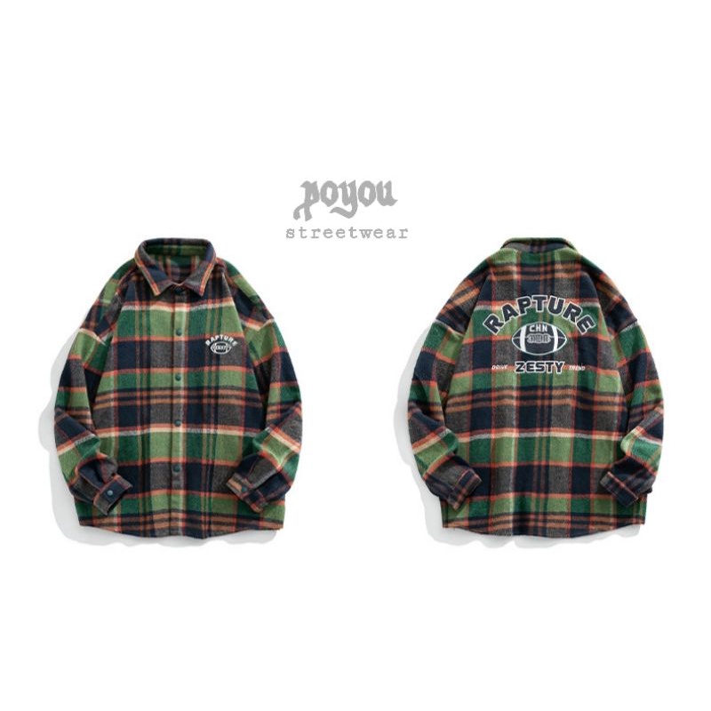 kemeja flanel oversize green &quot;Repture&quot; gaya Korea streetwear premium baju kemeja flanel pria dan wanita