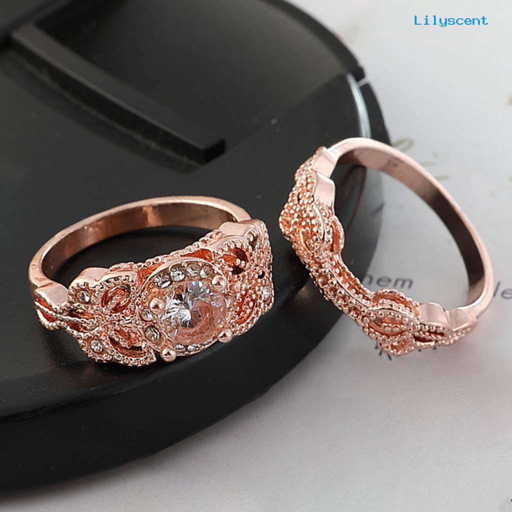 [LS]2Pcs Cincin Tunangan Cincin Pasangan Berlian Imitasi Indah Elegan Yang Indah Untuk Anniversary