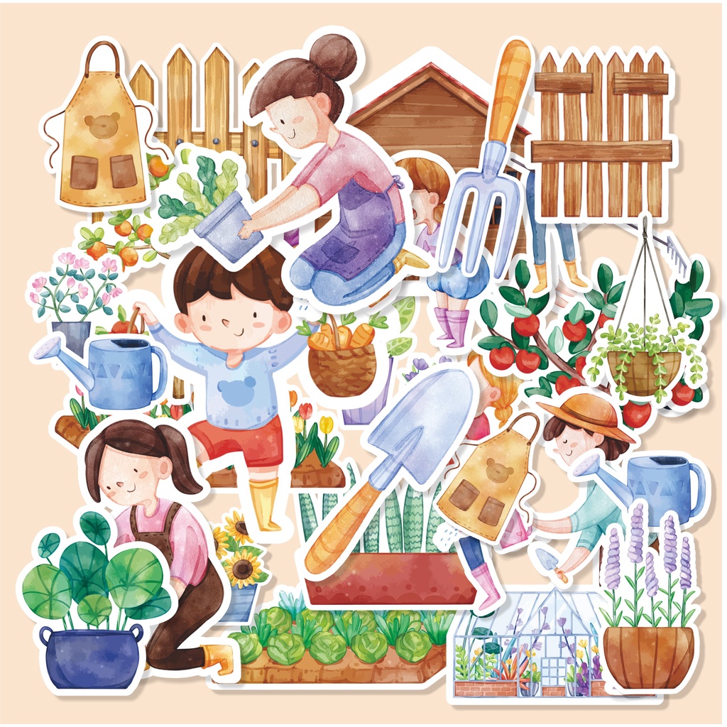 

( 50 pcs ) stiker lucu murah GARDENING-watercolor/murah/random stiker