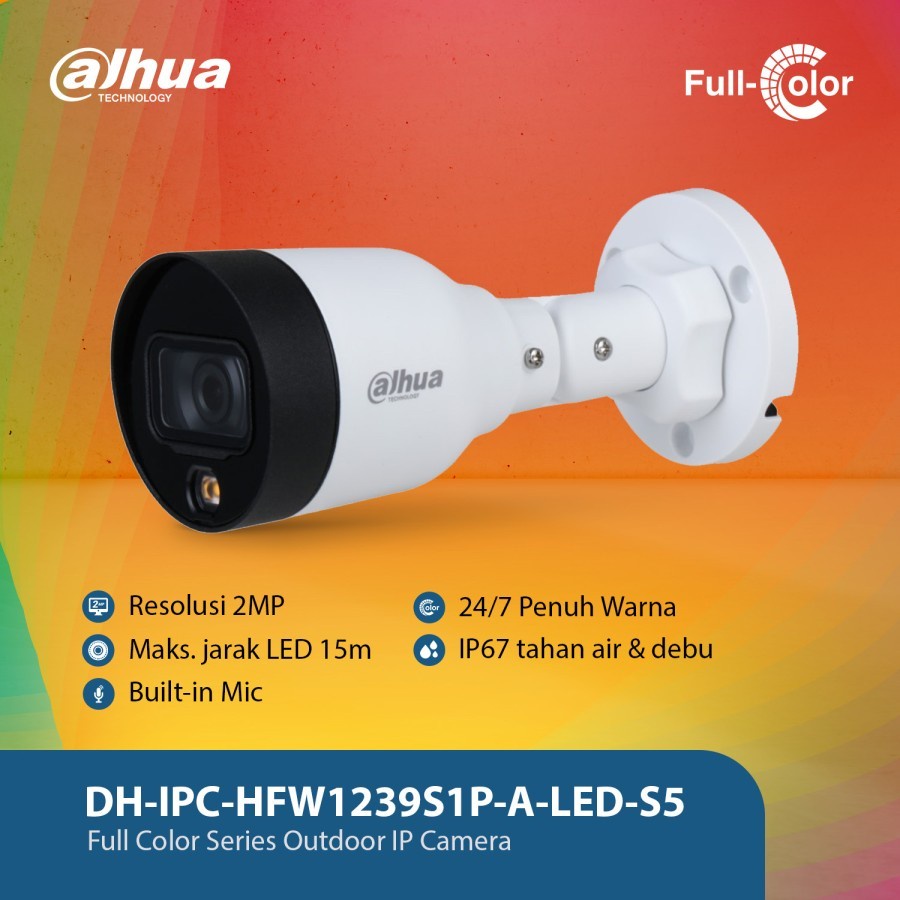 DAHUA Bullet Full Color Outdoor IPC-HFW1239S1-A-LED-S5 IP Camera 2MP