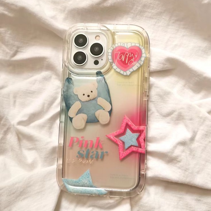 Cute Love Bear Soft Phone Case Kompatibel Untuk IPhone 14 13 12 11 Pro XS Max X XR 78 6 6S Plus Casing Transparan Shockproof TPU Cover