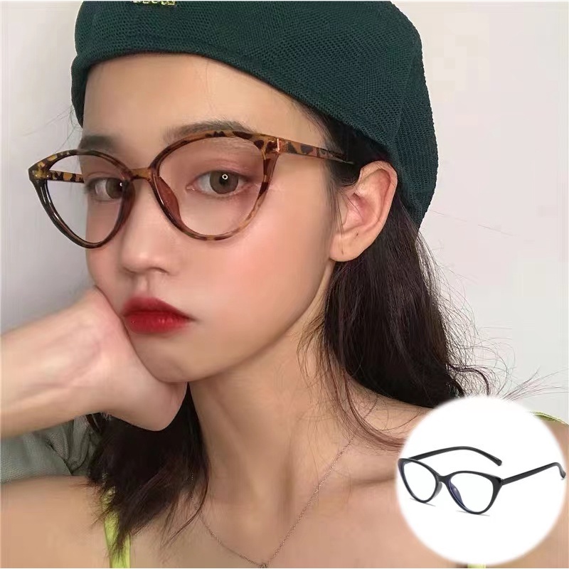 【Barang spot】Kacamata Korea Wanita Kacamata Anti Radiasi Retro Wanita Fashion Cat Eye Eyeglasses Versatile Optical Glasses