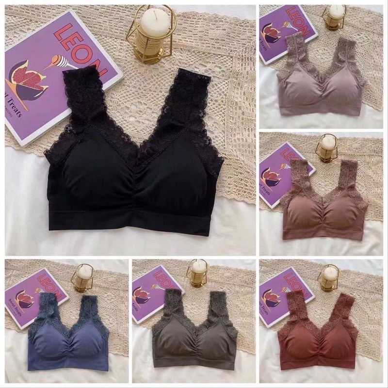 Bra Sport Wanita Import (B55) Bra V-Neck Aksen Hem lace Dengan Pad Busa Untuk Nyaman di pakai sehari hari