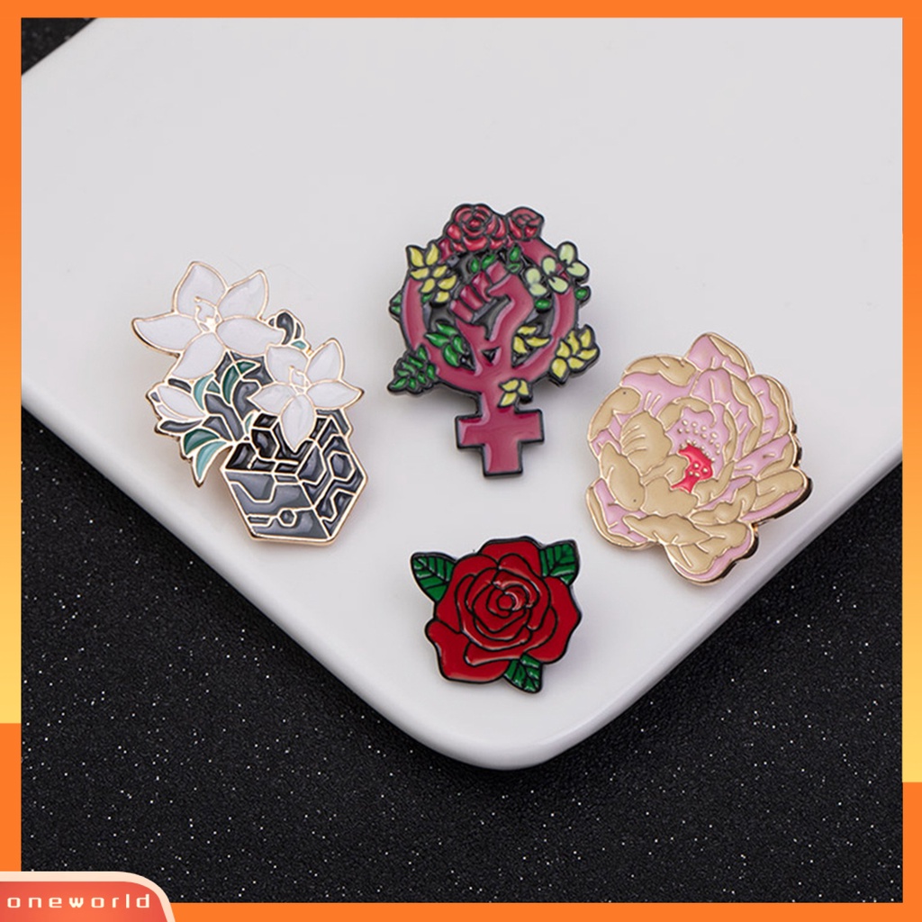[WONE] Ladies Bros Mawar Mengenang Perhiasan Kartun Dicat Bros Lencana Feminisme Perhiasan Hadiah
