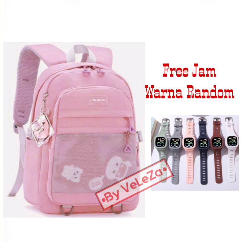 COD Tas Ransel Anak Perempuan Terbaru Young Girl Free Jam Tangan Tas Anak Sekolah SD SMP Tas Ransel Anak Tas Anak