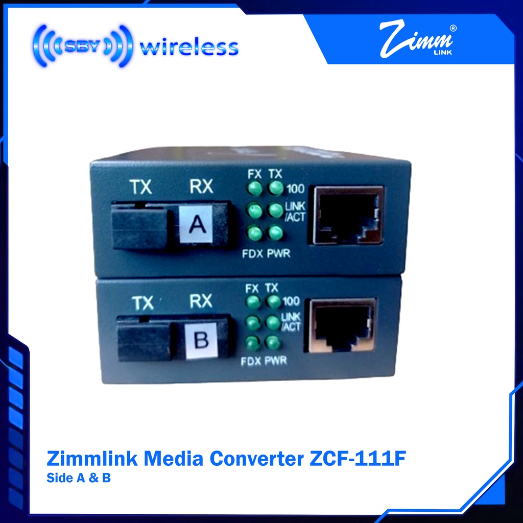Media Converter ZimmLink ZCF-111F Fiber Optic To LAN 10/100 Mbps WDM Zimmlink Sepasang