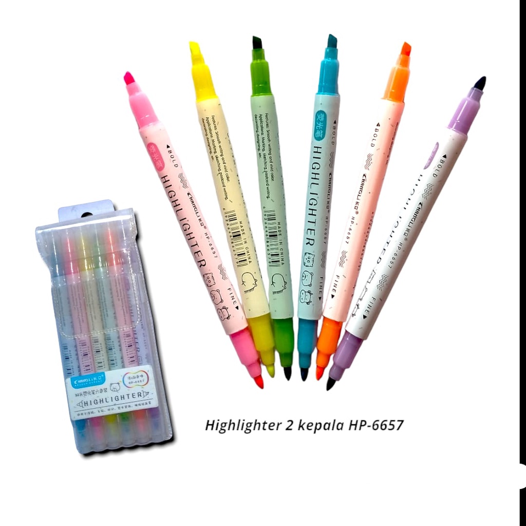 

HIGHLIGHTER PEN SET 6 WARNA 2 KEPALA TWIN HEAD PENANDA TULISAN