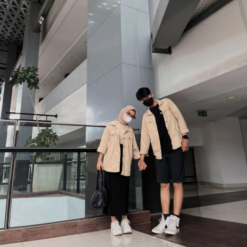 Deiji Couple Top  - Kemeja Outer Couple Set Korean Style - Kemeja Oversize Pria Wanita - Baju Couple