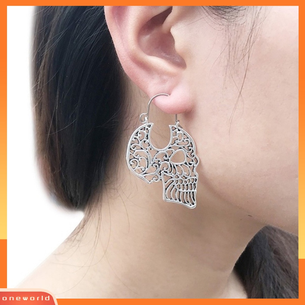 [WONE] Fashion Halloween Hollown Ukir Tengkorak Liontin Kait Anting Telinga Loop Perhiasan
