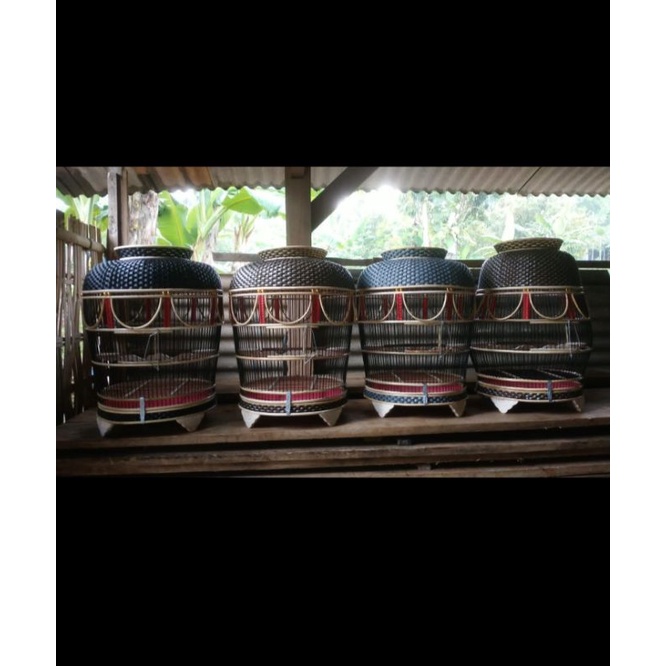 sangkar perkutut rajut terbuat dari rotan.