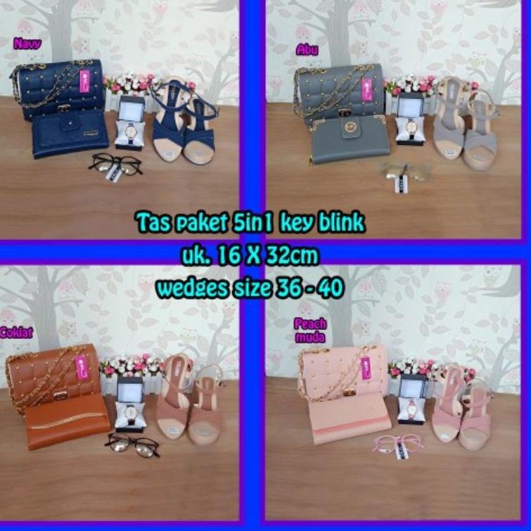 Chekout TAS PAKET SESERAHAN PERNIKAHAN JAM TANGAN DOMPET WANITA SANDAL WEDGES WANITA KACAMATA SENDAL