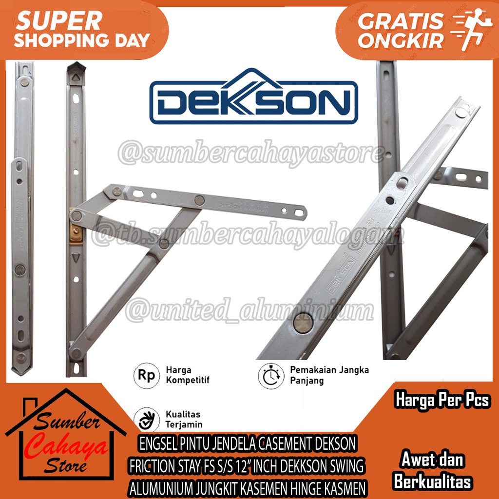 ENGSEL JENDELA CASEMENT DEKKSON FRICTION STAY FS S/S 12” INCH DEKSON KASMEN KASEMEN KASMAN KASMANT H