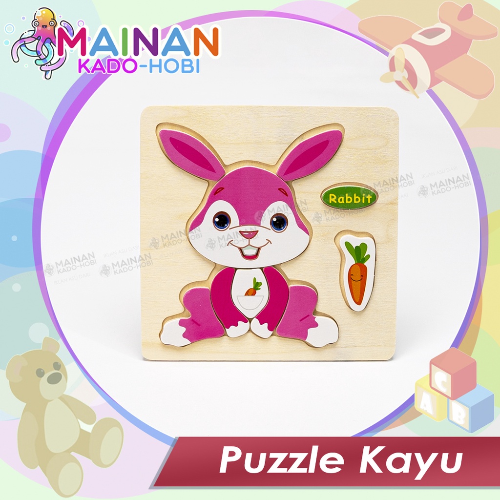 MAINAN EDUKASI ANAK PLAY WOODEN PUZZLE HEWAN ANIMAL RABBIT KELINCI