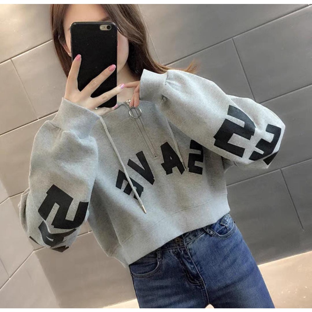 SAVE CROP HODIE ZIPPER RING | SWEATER CROOPE TOP WANITA