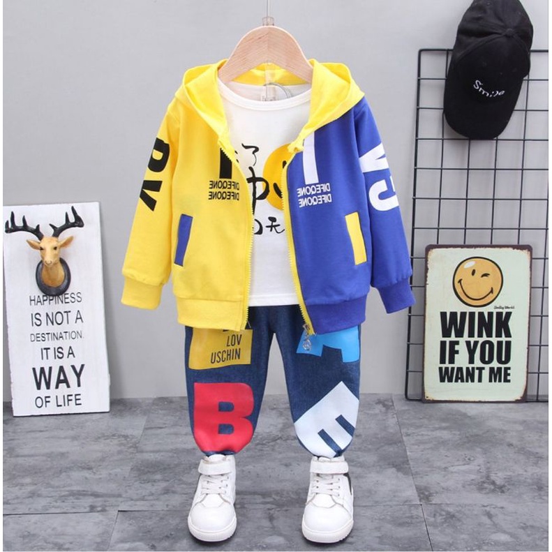 Setelan 3 in 1 anak laki laki alak korea street style usia 1-5 tahun pakaian anak laki laki baju anak setelan anak laki laki