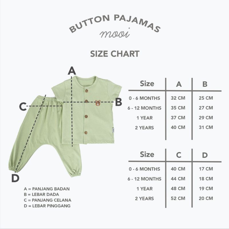 MOOI - BUTTON PAJAMAS - PIYAMA ANAK - SETELAN ANAK - SET ANAK - SETELAN BAYI