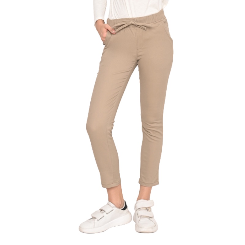 ROMP Celana Chino Wanita - Pinggang Karet Z1 Coklat Susu