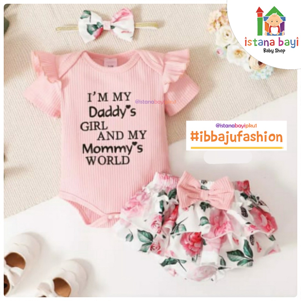 Catell Love Setelan Baby  + Bandana / Romper Bayi