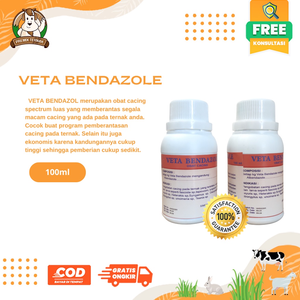 Veta Bendazol 100 ml - Obat Cacing Sapi - Obat Cacing Kambing Mengobati Cacingan Pada Ternak