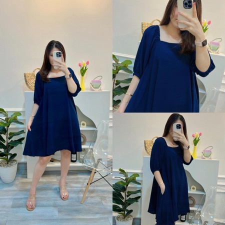 Bahan Cringkle Air Flow Tunik Delivia / Tunic Kirana Dress Terusan Wanita Lengan Puff Ootd Casual Sosialita Outfit Ala Gadis Kue