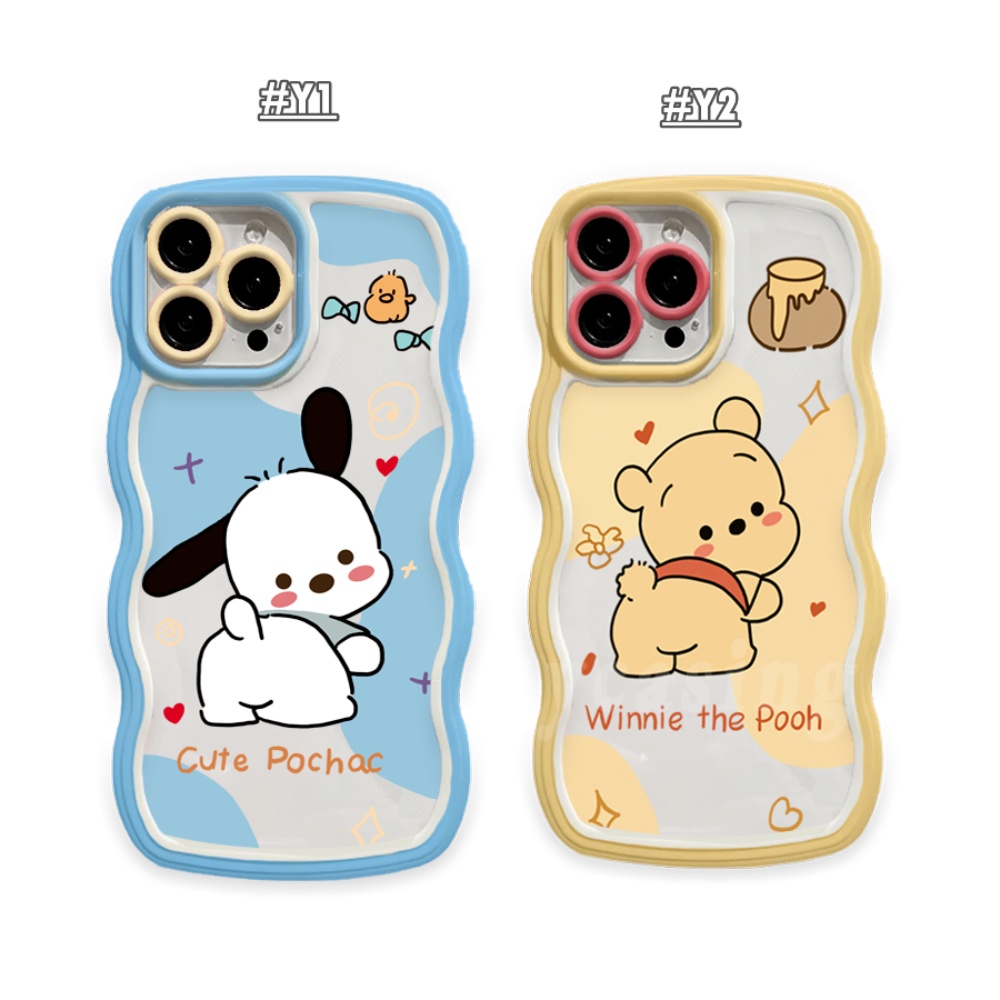 IPHONE Case Fashion Kompatibel Untuk Iphone11 13 12 14 Pro MAX iPhone7 8plus 6s Plus XR 14Plus XS MAX Se2020Lucu Pochacco Dog Winnie the Pooh Cases Lembut Bergelombang Penutup Tepi BY