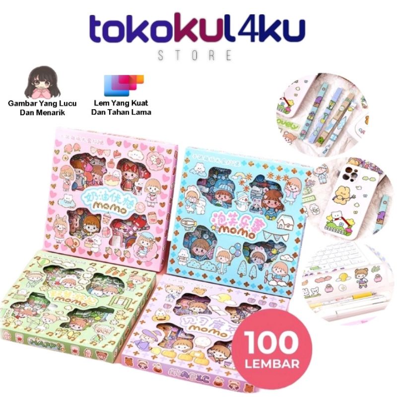 

TOKOKUL4KU Momo Stiker 2D 100 Lembar Lucu Sticker Kartun Korea Motif Anti Air