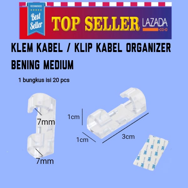 

Klip / Klem Kabel Tempel / Clip Cord Organizer 3M ukuran Medium Bening