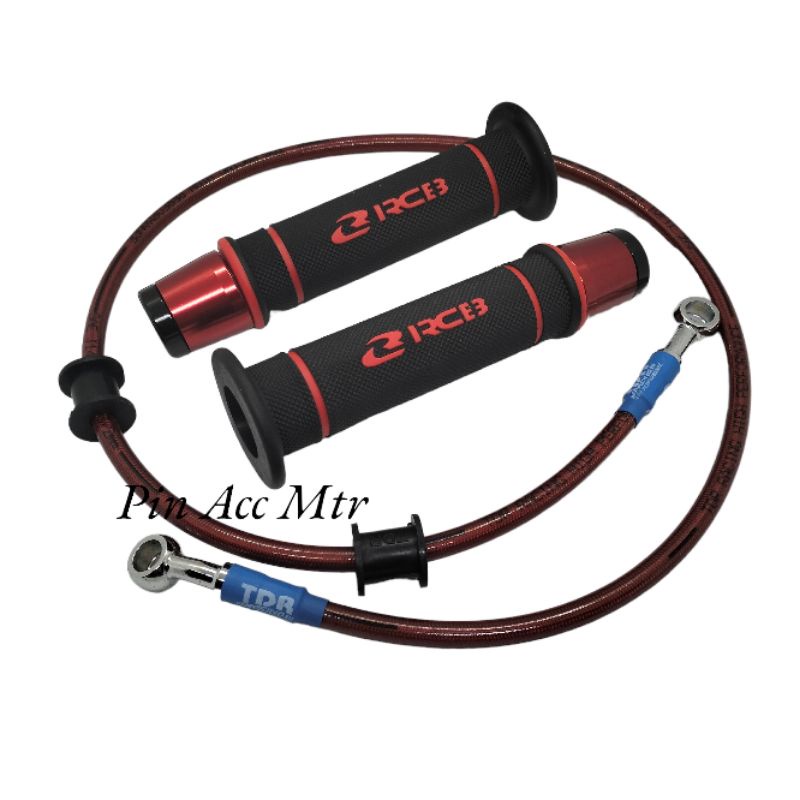Paket Grip Rcb Variasi Motif Hg55 Merah/Hitam+Jalu stang Cnc+Selang Rem TDR 35 INCH Mio Beat Vario Scoopy Fino dill Universal motor matic/Bebek