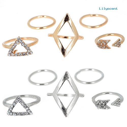 [LS]5 Pcs /Set Berlian Imitasi Diatas Knuckle Midi Ring Jari Susun Rings Boho Jewelry